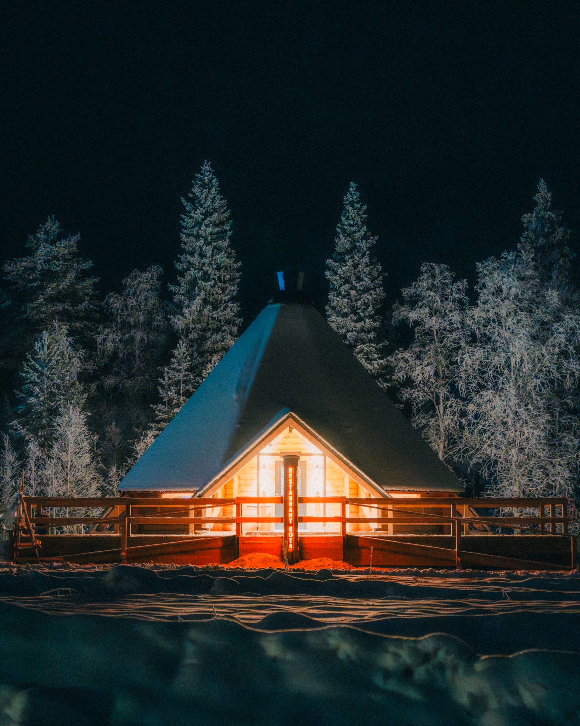 Restaurant at night in Apukka Resort, Lapland