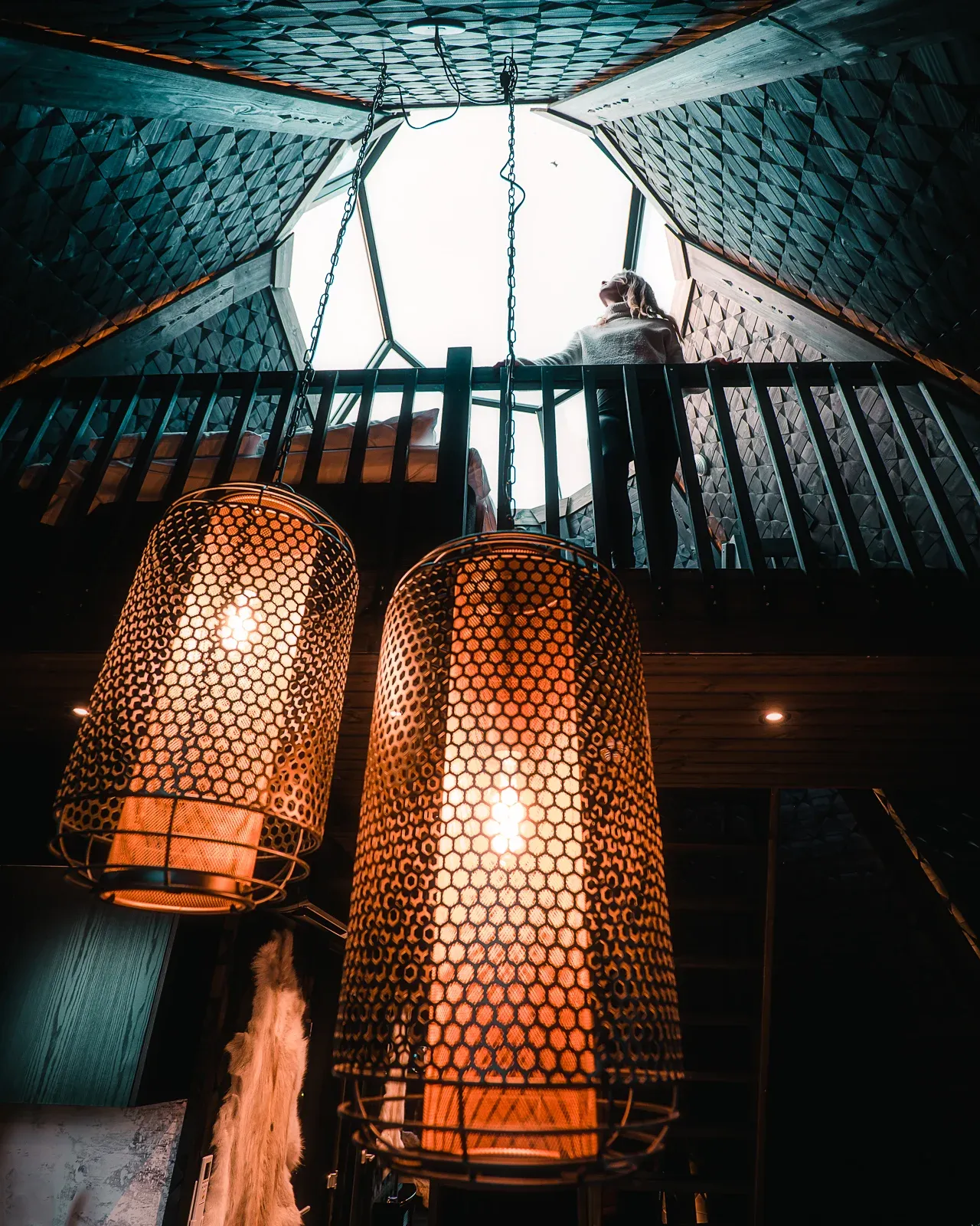 Interior of Kammi Suite glass roof at Apukka Resort, Lapland 