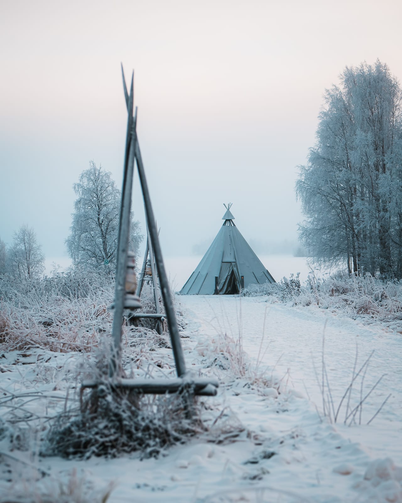 Tipi tent in the snow at Apukka Resort, Lapland