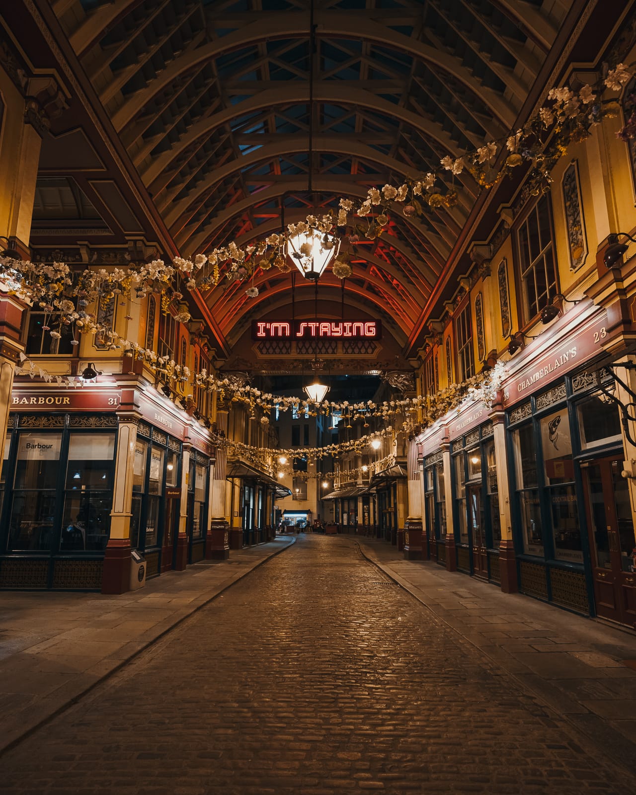 Empty indoor Leadenhall Market in London