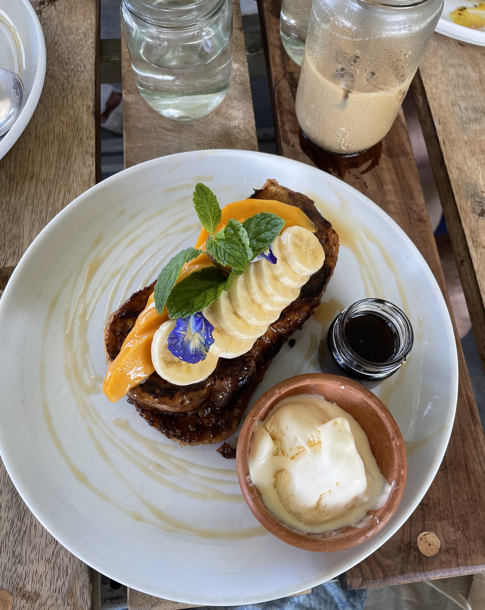 French Toast with banana, mango and icecream, at Shady Lane in Mirissa, Sri Lanka