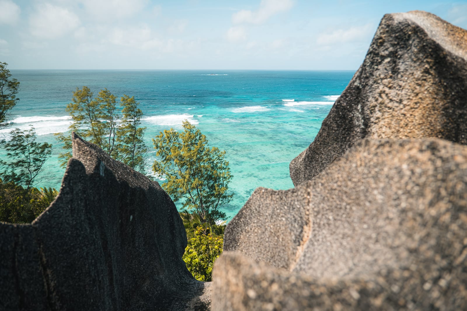 blue water and rocks viewpoint in the seychelles