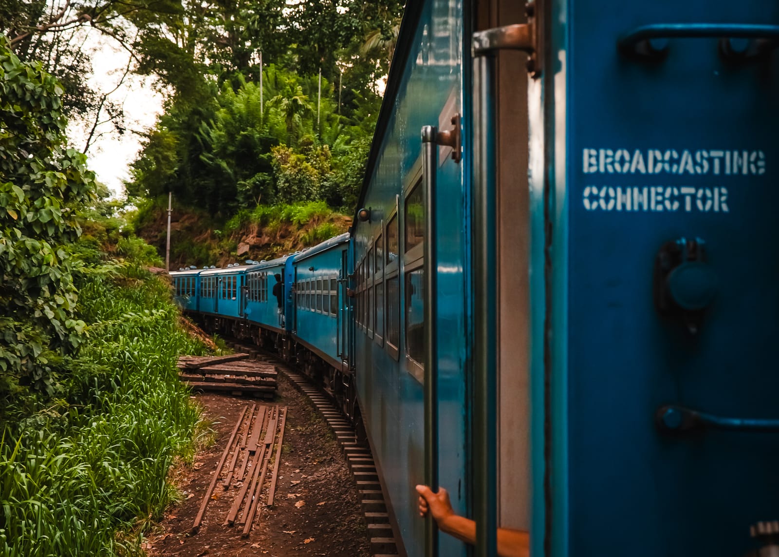 View from blue passenger train in Sri Lanka