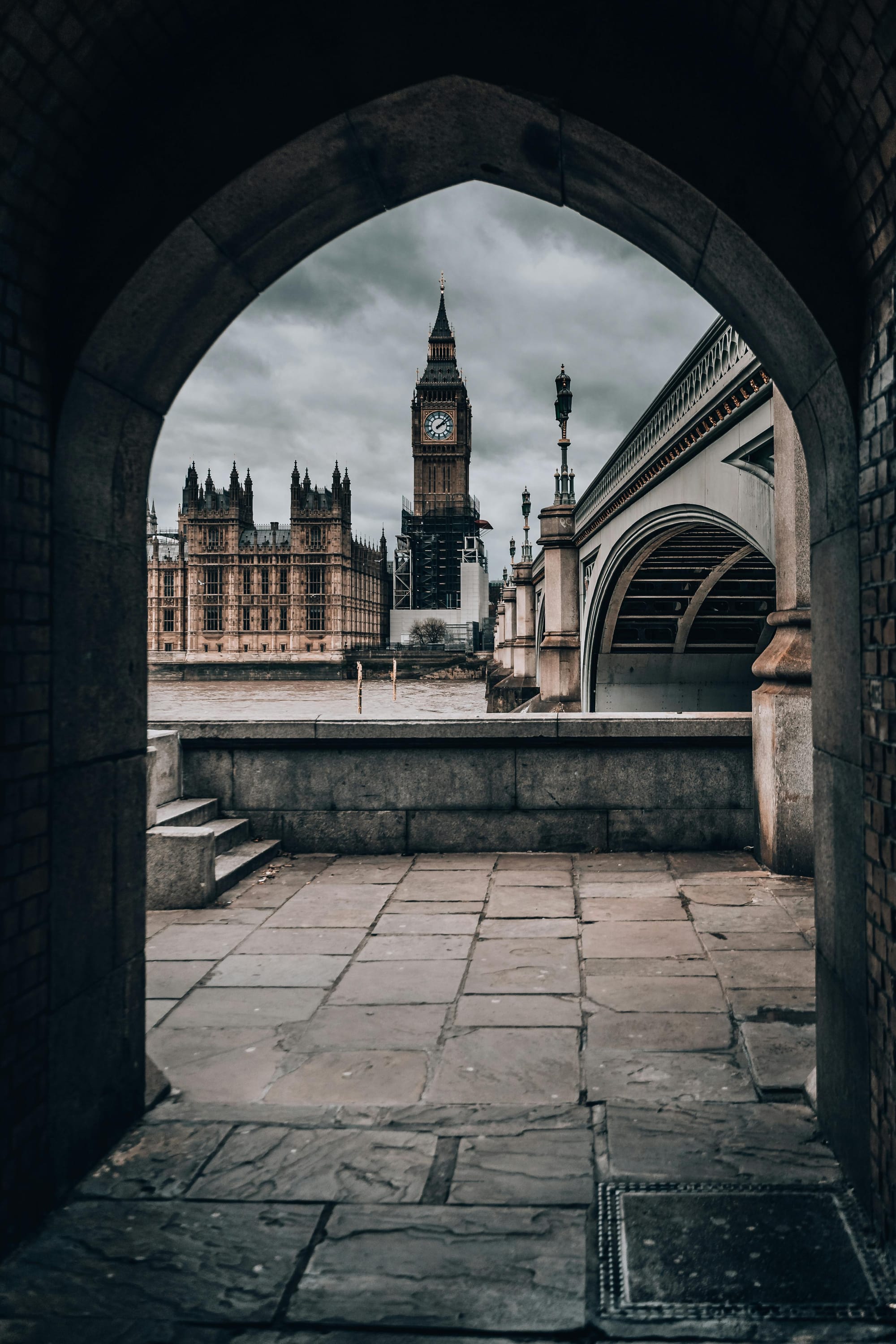 View of Big Ben from westminster Bridge archway in London