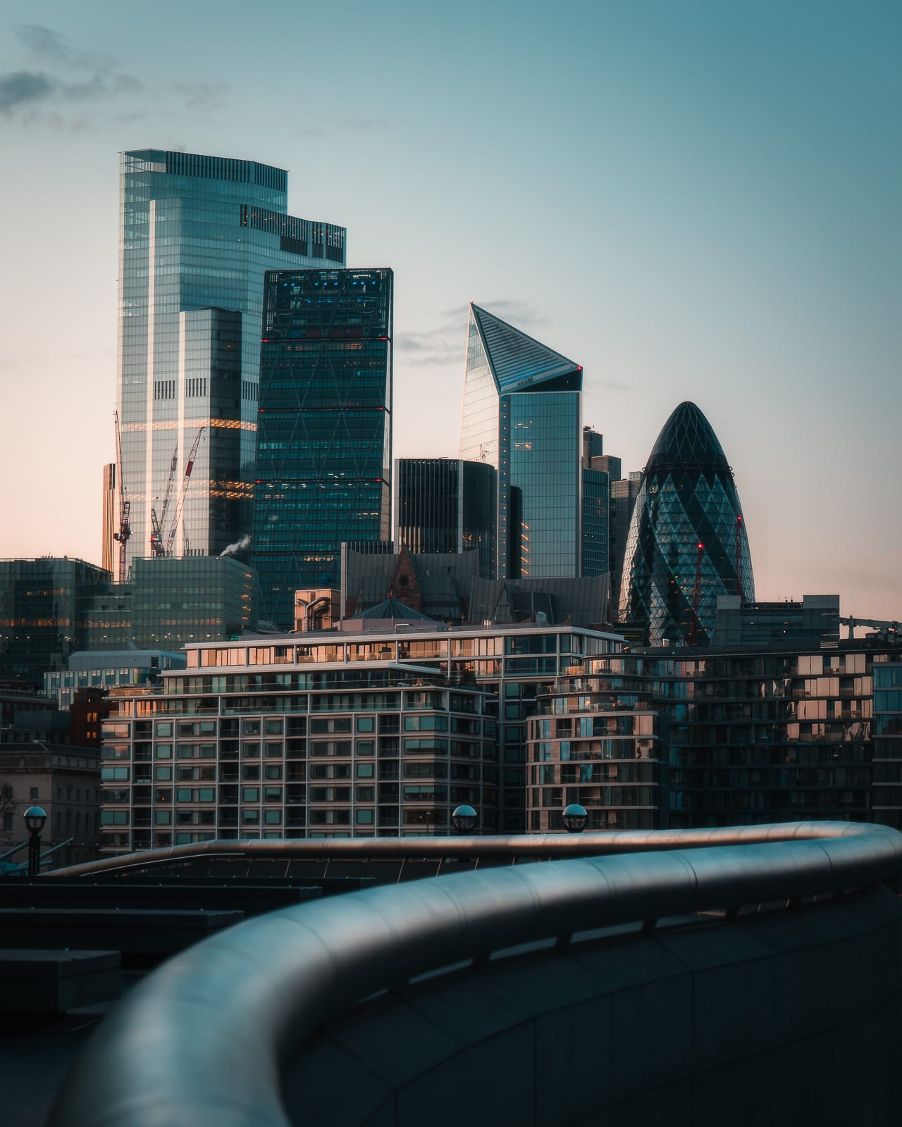 london skyscrapers at sunset