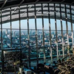 Panoramic view of London skyline from inside the Sky Garden